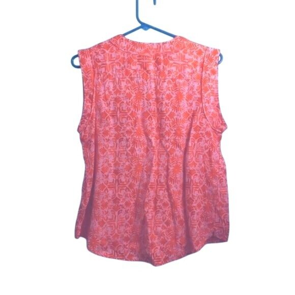 Vineyard Vines Size S Blouse Tunic Linen Tile Otami Tassel Pink Floral Hi Low - Picture 10 of 10